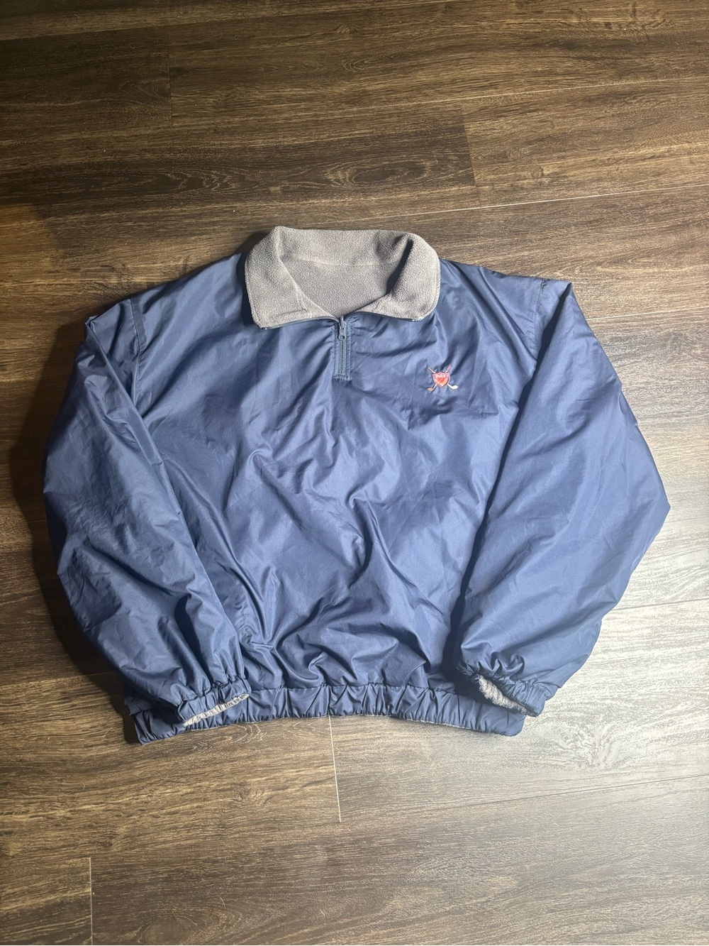 RARE VTG Polo Golf Reversible Windbreaker Jacket Navy Blue Grey Fleece XXL